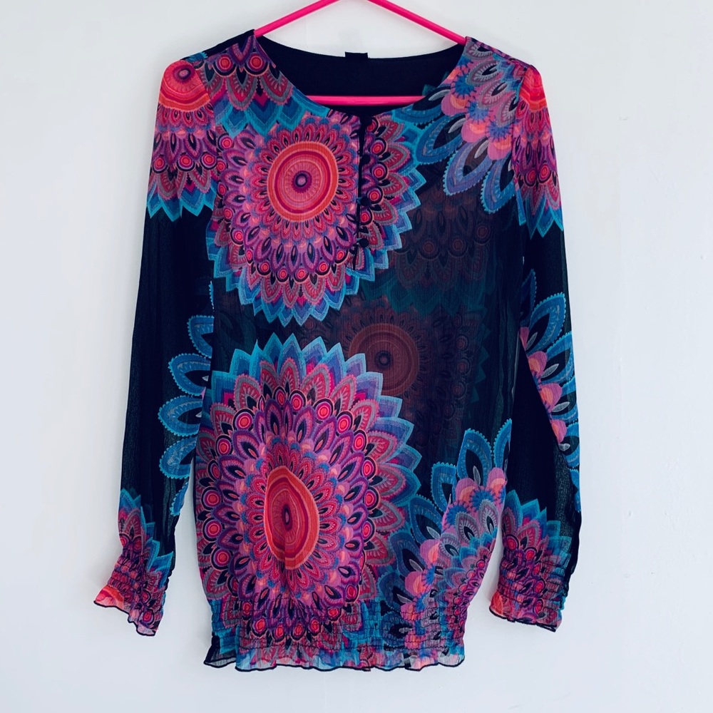Desigual Black Art Deco Sheer Blouse
